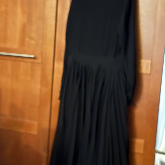 Polo Ralph Lauren Sz 14 Black Georgette Lace Trim Pleated Long Dress Chic - Picture 11 of 12